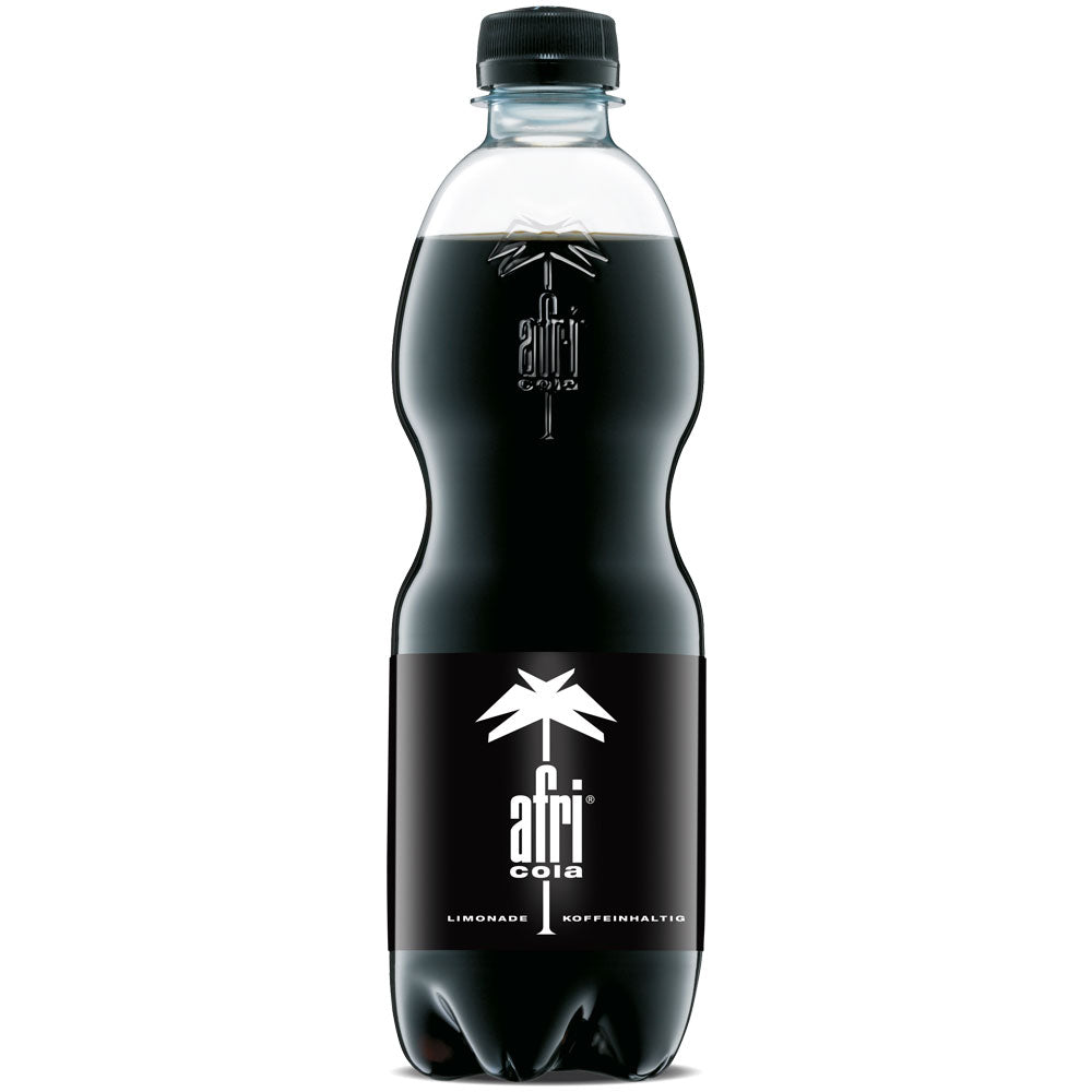 Afri Cola PET 20x0,5L (EINWEG): Genießen Sie das kultige schwarze Etikett mit weißem Palmenlogo, mit 10 mg Koffein für einen erfrischenden, koffeinhaltigen Geschmack - entdecken Sie das neue Afri Cola Erlebnis.