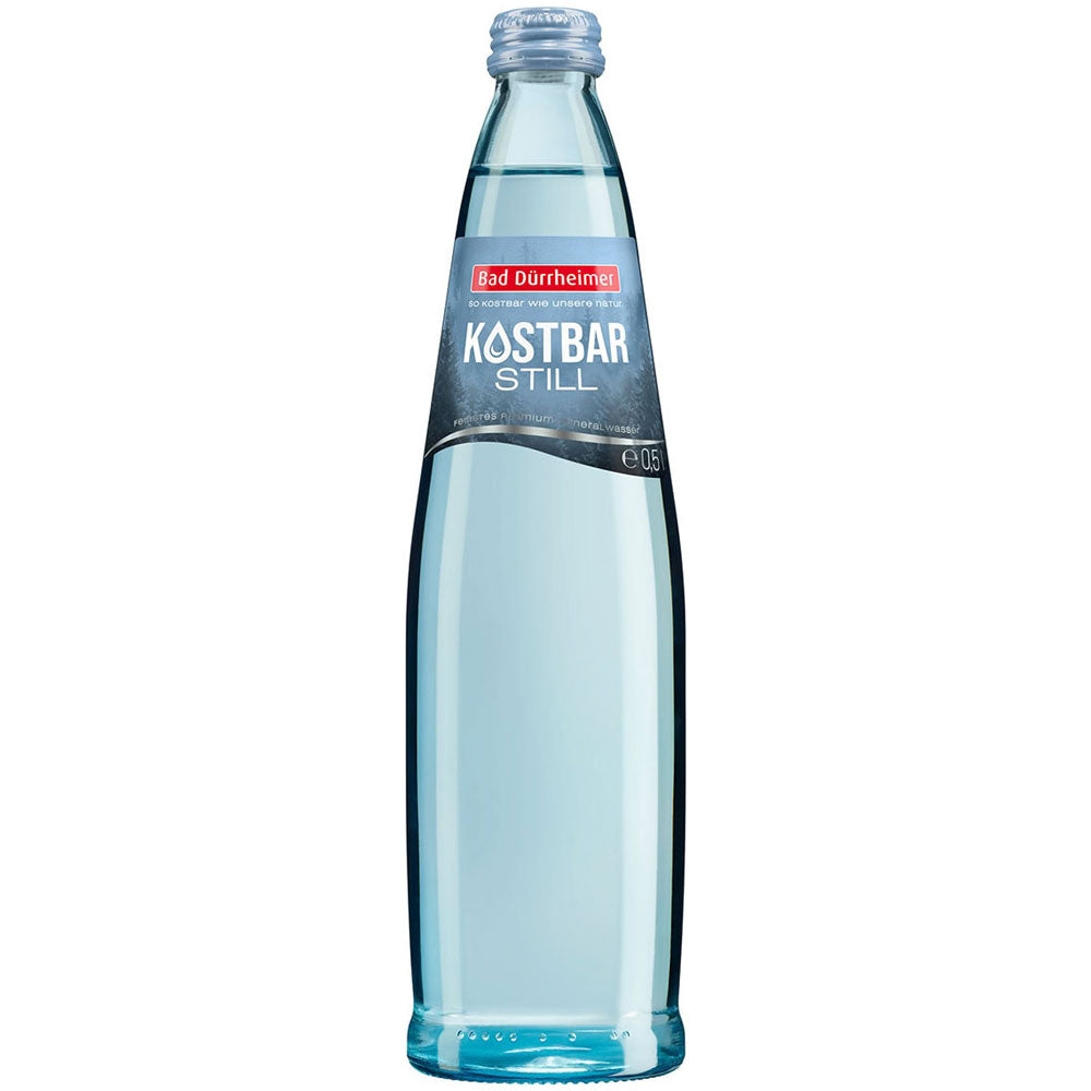 Das Bad Dürrheimer Kostbar Mineralwasser Still Exklusiv 0,5L (Mehrweg) bietet Premium-Erfrischung mit reinem Bio-Mineralwasser in der Klarglasflasche, erhältlich im 20er-Pack.