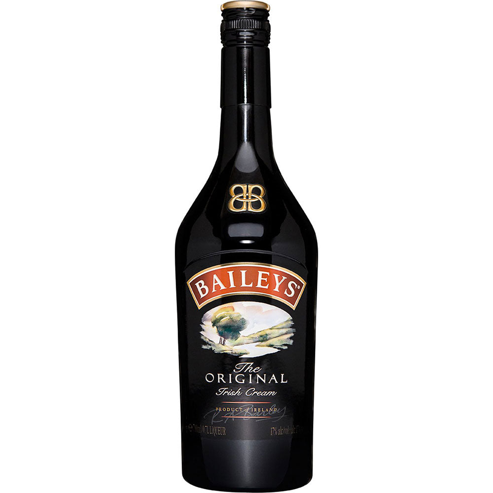 Eine 0,7-Liter-Flasche Baileys Irish Cream 17% mit einem landschaftlichen Motiv auf dem Etikett, das die klassische Mischung aus Sahne und irischem Whiskey von Baileys darstellt.