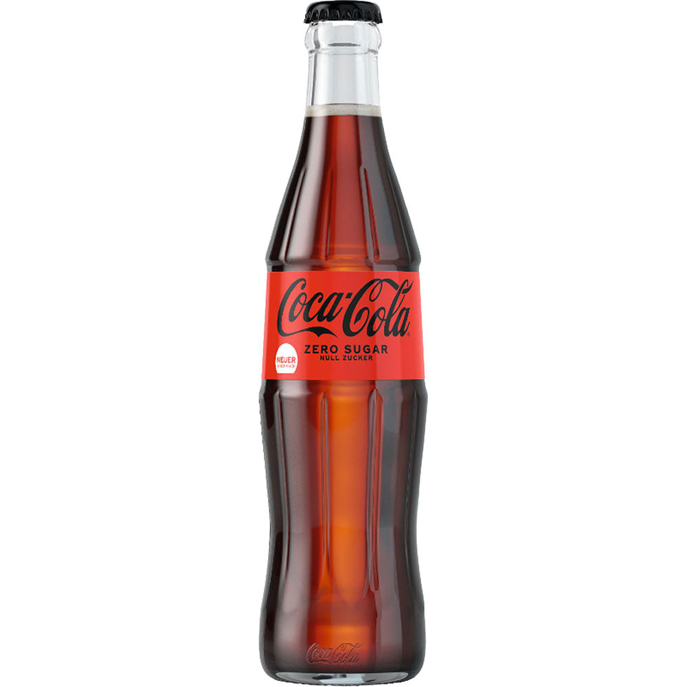 Coca-Cola Zero Sugar 24x 0,33L (MEHRWEG): Kalorienreduzierte Cola im Mehrweg-Glasflaschenpack mit rotem Label und schwarzem Deckel - die zuckerfreie Erfrischung von Coca-Cola.