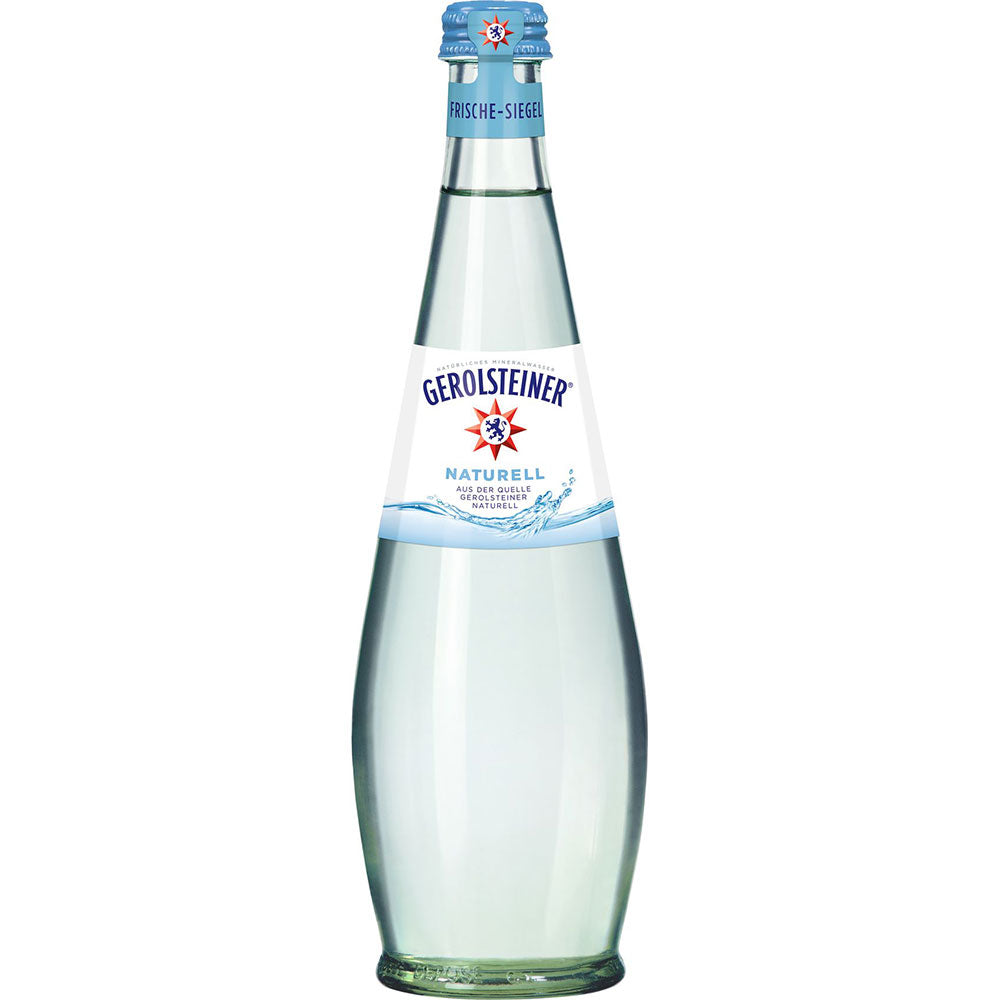 Gerolsteiner Gourmet Naturell 15x 0,5L (MEHRWEG) - Klarglasflaschen mit weiß-blauem Etikett und silbernem Verschluss für reines stilles Mineralwasser (ohne Kohlensäure) von Gerolsteiner.