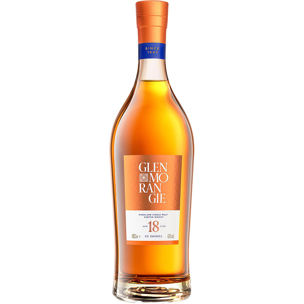 Eine 0,7-Liter-Flasche Glenmorangie 18 Jahre Single Malt Scotch Whisky (43%), gereift in Oloroso-Sherry-Fässern für einen reichen, komplexen Geschmack.