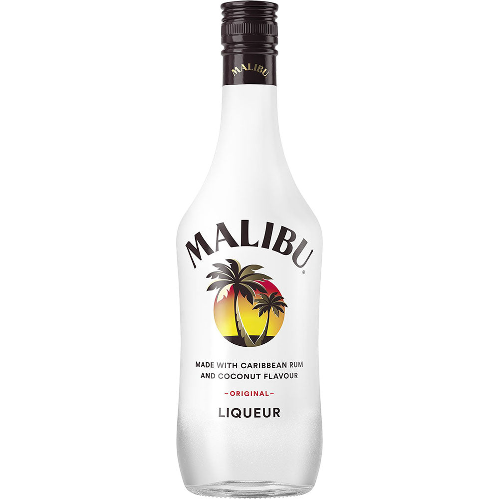 Eine 0,7-Liter-Flasche MALIBU® 17% vereint karibischen Rum und Kokosnussgeschmack - ideal für tropische Cocktails oder um den typischen Geschmack von Barbados zu genießen, mit Palmen auf dem Etikett.