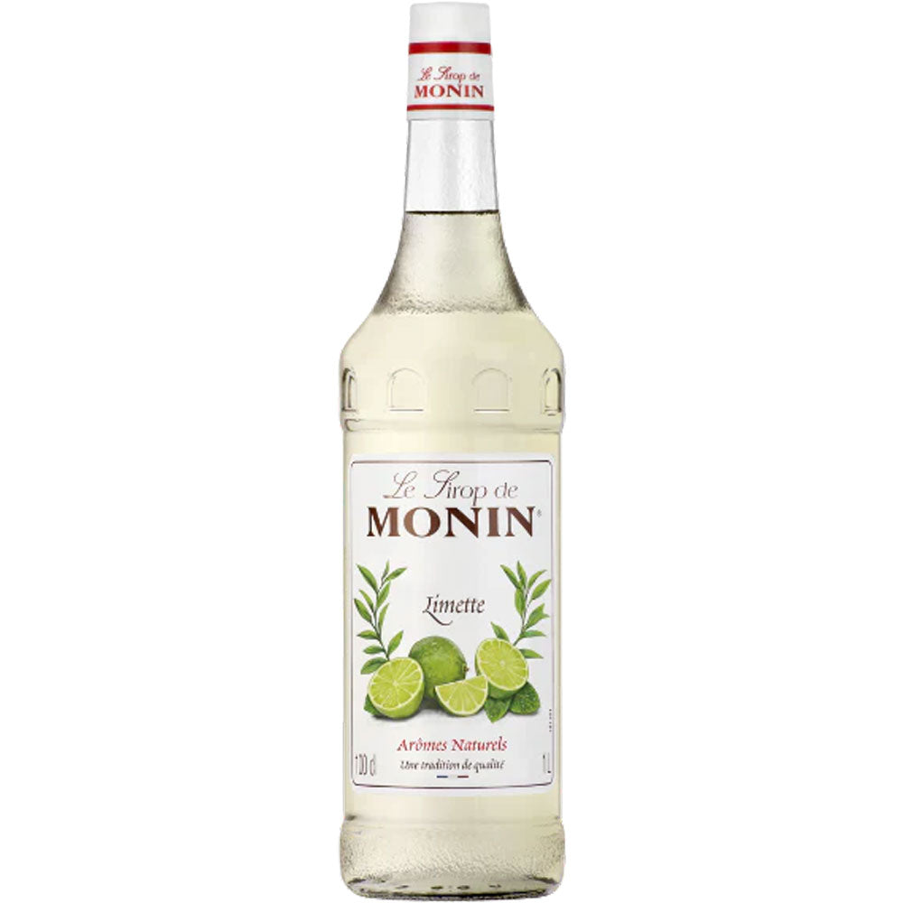 Monin Limette Sirup 1 Liter von Monin zeigt Limetten auf dem Etikett und ist ideal als Cocktailsirup oder erfrischender Limettensirup für Ihre Lieblingsdrinks.