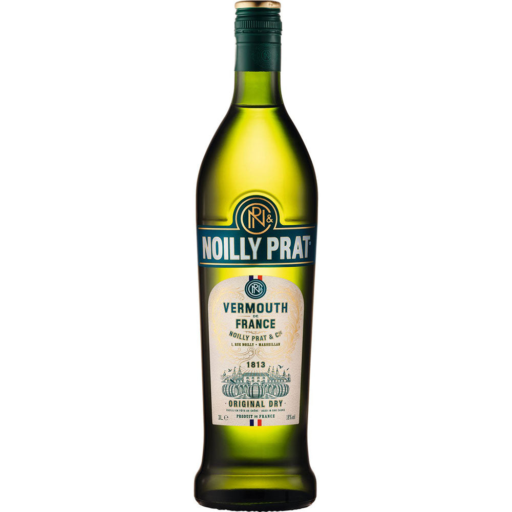 Eine 1-Liter-Flasche Noilly Prat Original Dry Vermouth 18% - der berühmte französische Wermut, ideal für die Zubereitung eines klassischen Dry Martini.