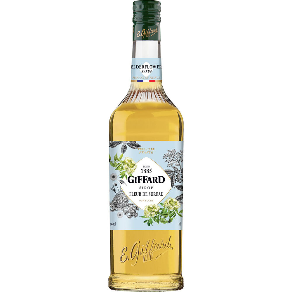 Eine 1-Liter-Flasche Giffard Holunderblütensirup Fleur de Sureau, ein Premium-Holunderblütensirup von Giffard, verleiht Ihren Getränken eine blumige Note.