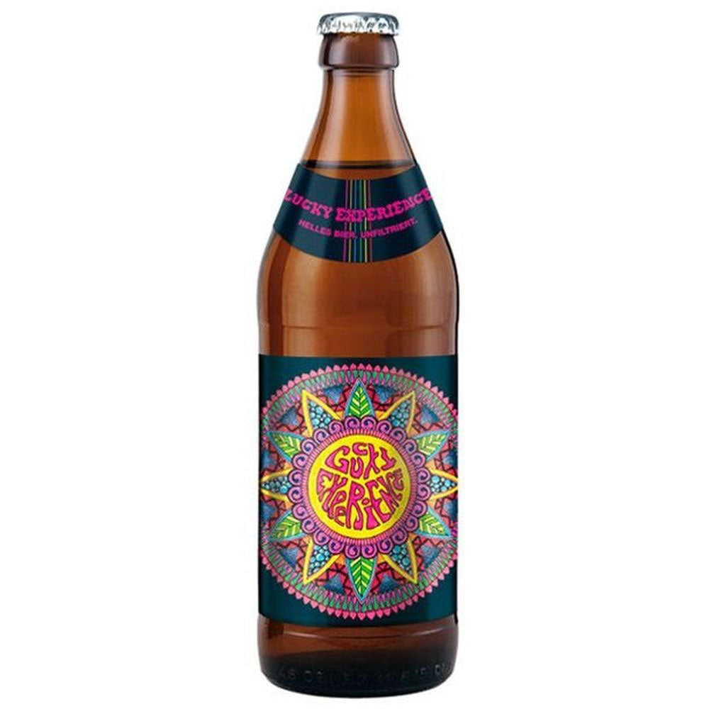 Eine braune Schönbuch Bräu-Bierflasche mit einem leuchtenden, psychedelischen Etikett mit der Aufschrift Govt. Wipe Out - ideal für Fans von unfiltriertem Helles und dem Schönbuch Lucky Experience 20x 0,5 Liter (MEHRWEG).