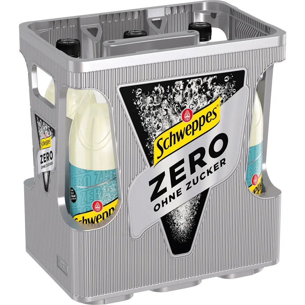 Eine Kiste Schweppes Original Bitter Lemon Zero PET 6x 1 Liter (Mehrweg)-die zuckerfreie Bitterlimonade als prickelndes Erfrischungsgetränk.