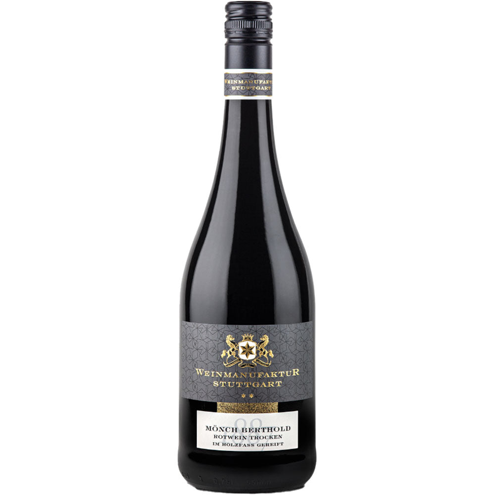 Eine Flasche Weinmanufaktur Stuttgart Mönch Berthold Rot ** trocken 2023 deutscher Rotwein der Marke Weinmanufaktur Stuttgart.