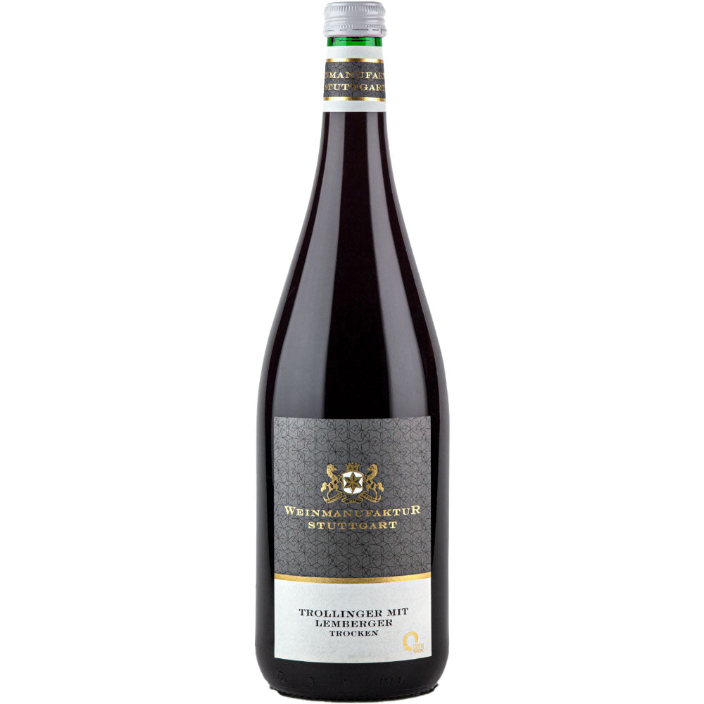 Eine Flasche Weinmanufaktur Stuttgart Trollinger mit Lemberger QbA trocken, 1L (Mehrweg), von der Marke Weinmanufaktur Stuttgart.