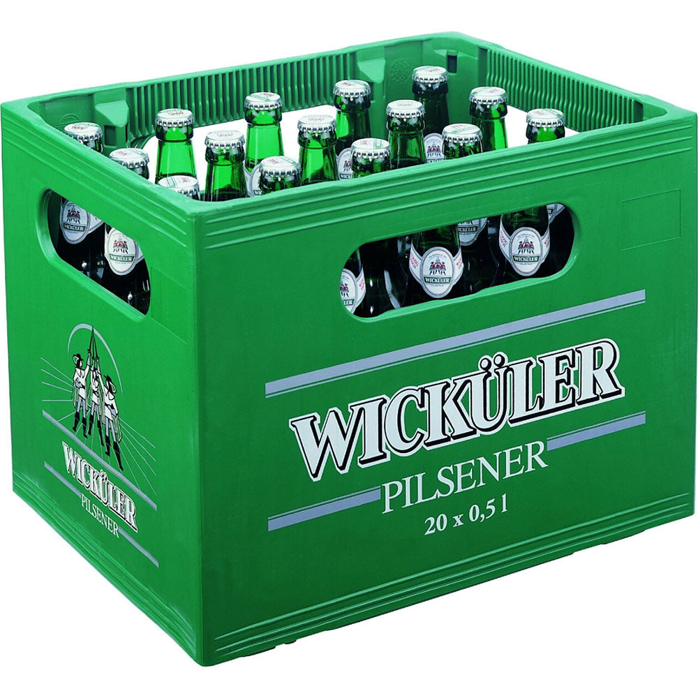 Eine Kiste Wicküler Pilsener 20x 0,5L (MEHRWEG)-Klassiker von Wicküler, ideal für echten Pilsgenuss und zum Feiern der Bergischen Brautradition.