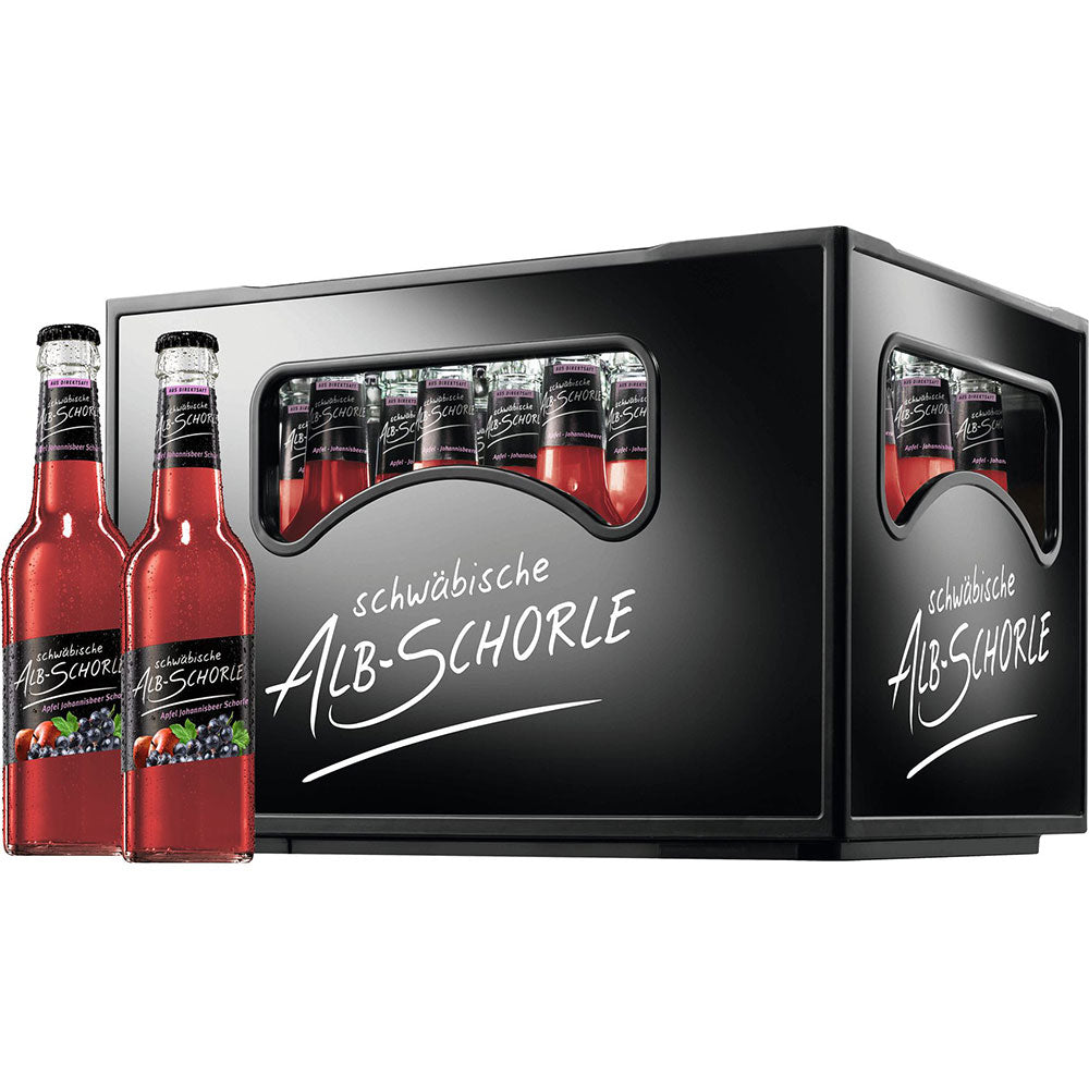 Die Zwiefalter Klosterbräu Zwiefalter Alb-Schorle Apfel-Johannisbeere (24 x 0,33L Mehrweg) bietet eine fruchtige rote Mischung aus Apfel und schwarzer Johannisbeere für einen erfrischenden Geschmack.