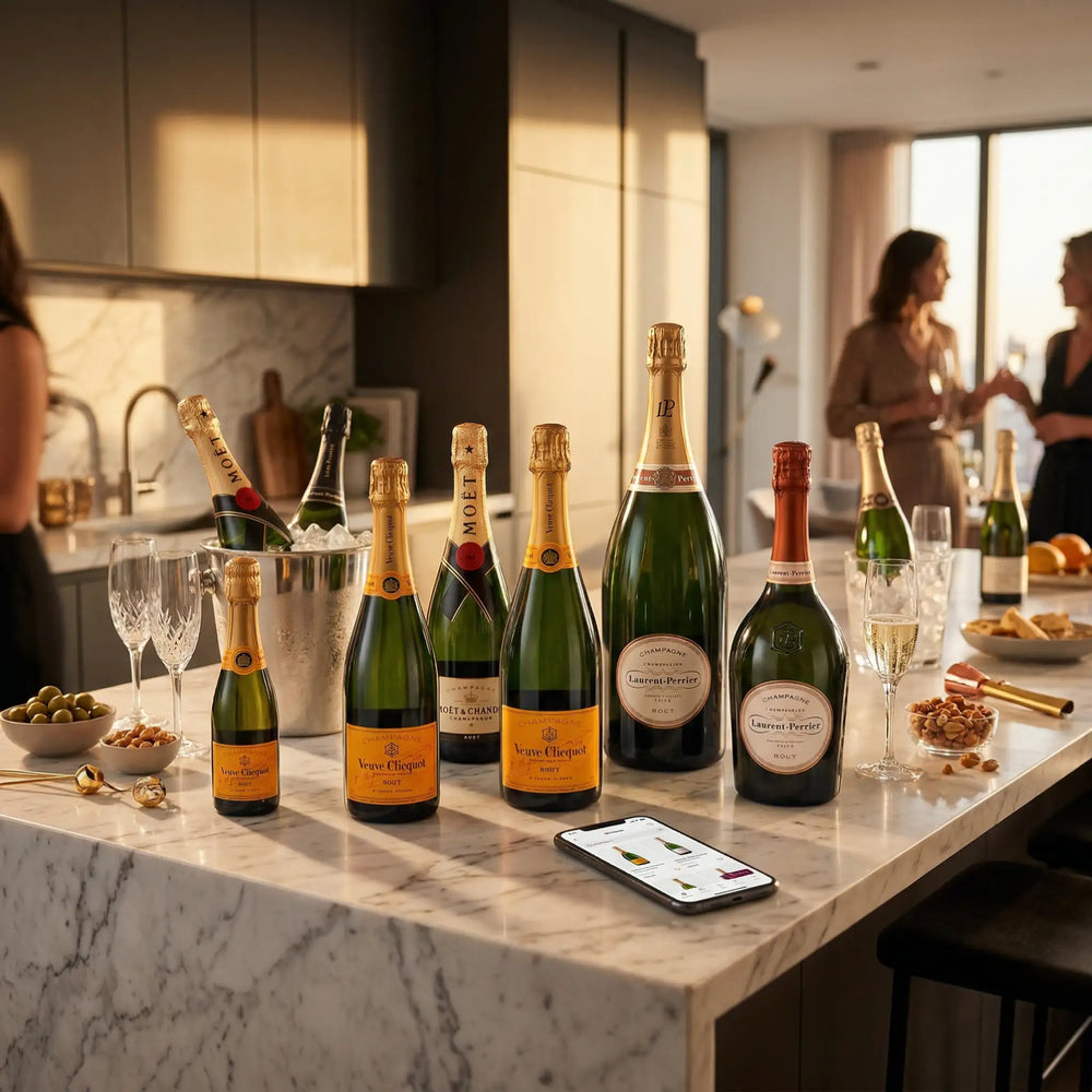 Champagner-Flaschen verschiedener Größen auf einem Tisch