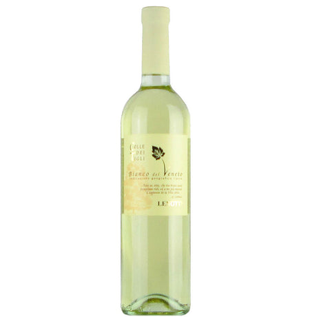 Eine klare Flasche des Lenotti Colle Dei Tigli Bianco Del Veneto 2023 von Lenotti hat ein helles Etikett und eine cremefarbene Folie.