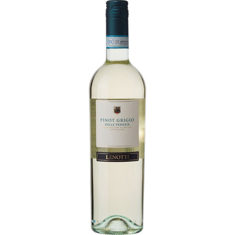 Eine Flasche Lenotti Pinot Grigio delle Venezie 2025, ein eleganter italienischer Weißwein von Lenotti mit einem grün-weißen Etikett.