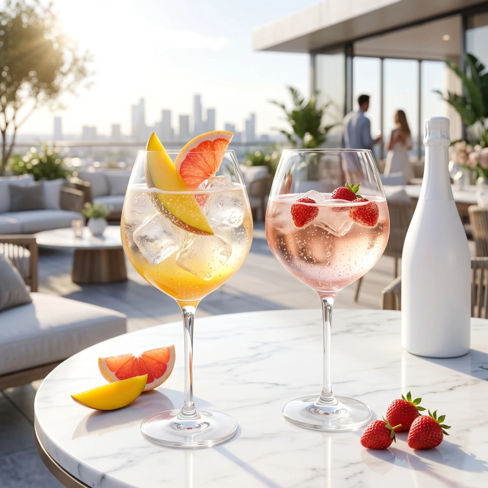 Moet Champagner Rosé und ICE in Weingläsern