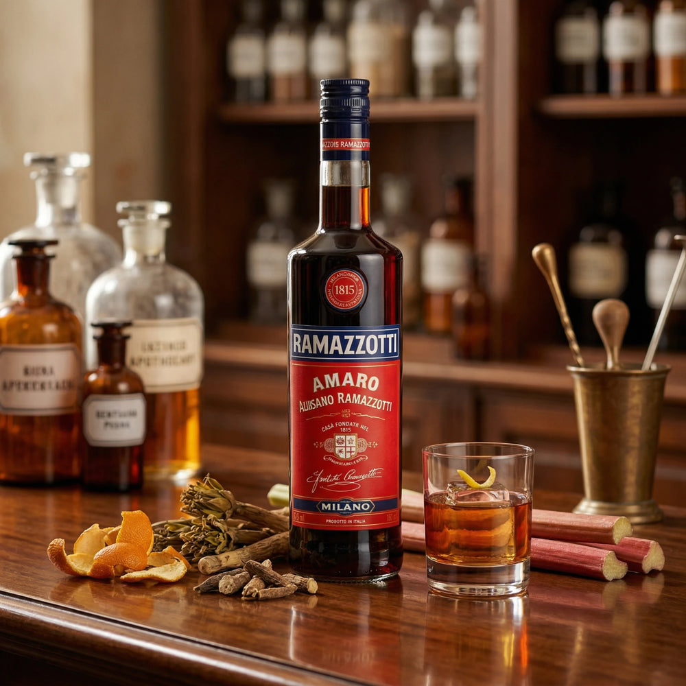 Ramazzotti Amaro Flasche auf einem Tresen