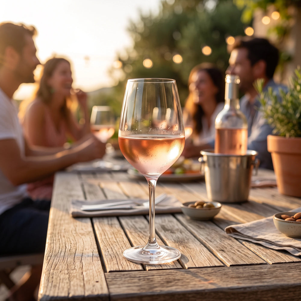Glas mit Roséwein in auf dem Tisch