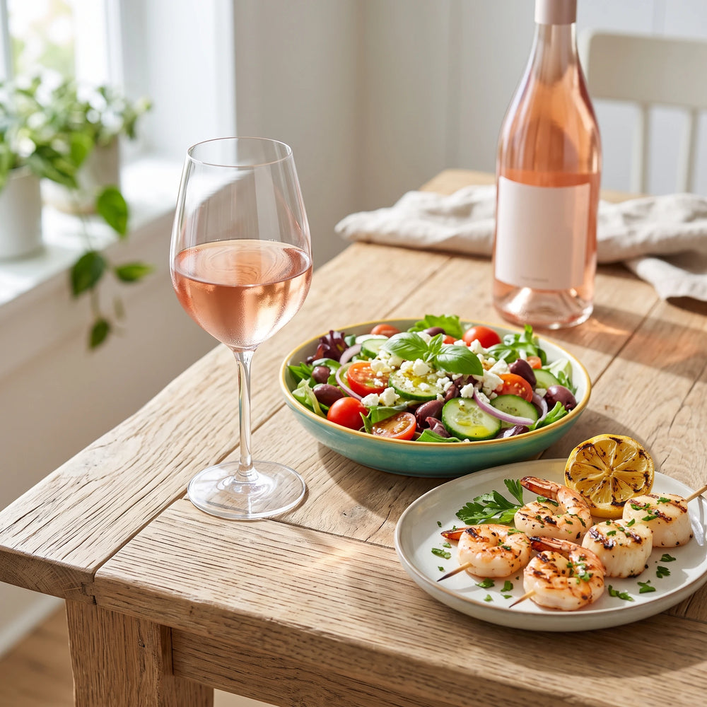 Roséwein und dazu passende Gerichte auf einem Tisch