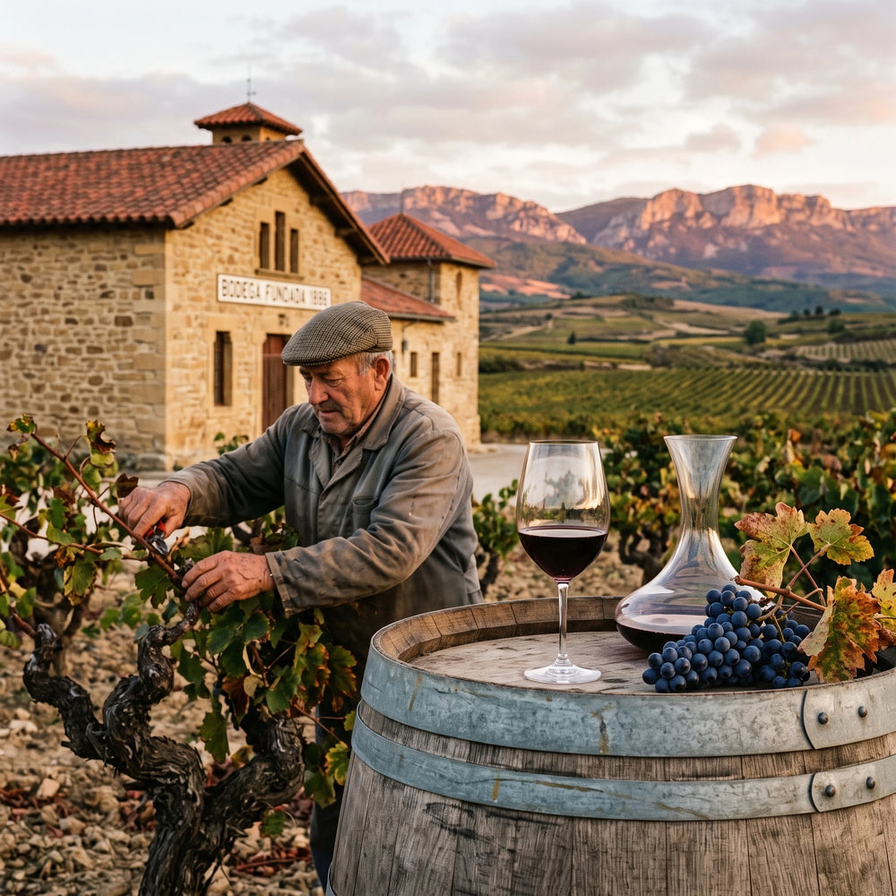 Spanisches Weingut mit Winzer in der Region Rioja
