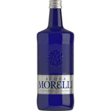 Eine blaue Glas-Royale Flasche von Acqua Morelli Naturale 0,75L (MEHRWEG) mit silbernem Schraubverschluss und Etikett, die die raffinierte Eleganz dieses Premium-Mineralwassers unterstreicht. Erhältlich in einer 12er-Packung von Acqua Morelli.