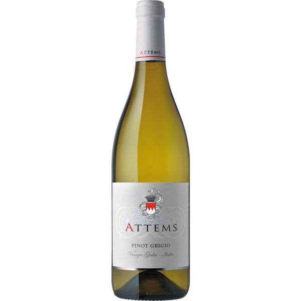 Eine Flasche Conti Attems Pinot Grigio Venezia Giulia IGT 2024, ein hochgelobter italienischer Weißwein aus dem renommierten Weingut Conti Attems.