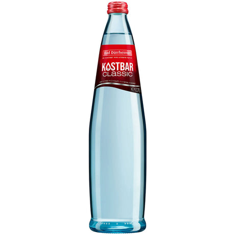 Eine hohe Glasflasche Bad Dürrheimer Kostbar Mineralwasser Classic Exklusiv (MEHRWEG), 0,75L, von der Marke Bad Dürrheimer.