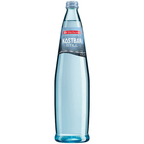 Eine 0,75L Glasflasche Bad Dürrheimer Kostbar Mineralwasser Still Exklusiv, erhältlich im 12er-Pack (MEHRWEG), für puren Mineralwassergenuss der Marke Bad Dürrheimer.