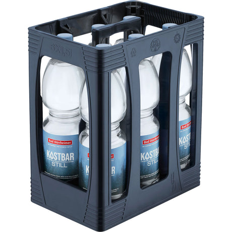 Eine Kiste Bad Dürrheimer Kostbar Mineralwasser Still PET (6x1,5L, EINWEG) bietet reines Bio-Mineralwasser zur natürlichen Erfrischung.