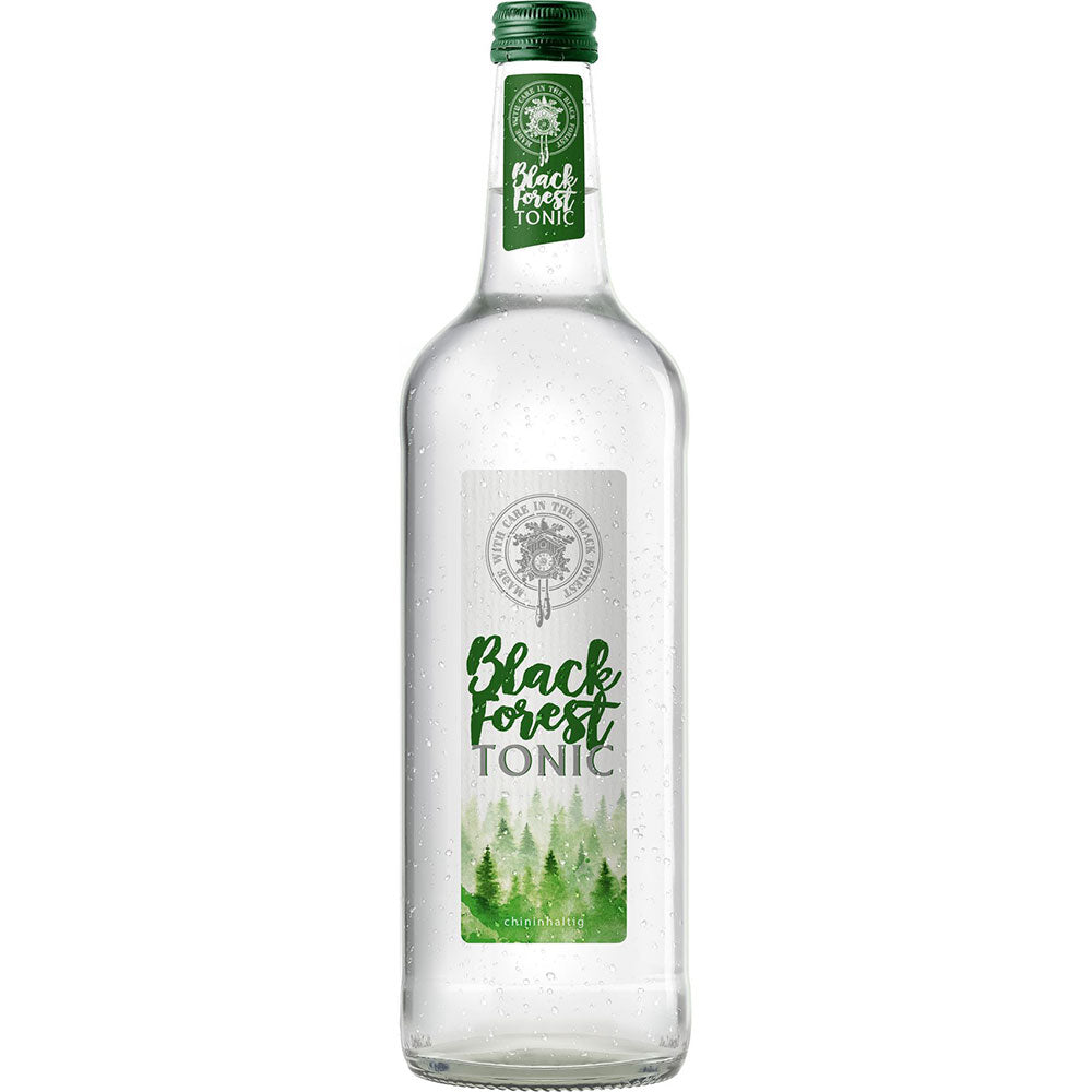 Bad Liebenzeller Black Forest Tonic in der 0,75-Liter-Glasflasche mit grünem Verschluss und Wald-Etikett - ideal zum Verfeinern Ihres nächsten Gin Tonic. Erhältlich in einer 12er-Packung MEHRWEG.