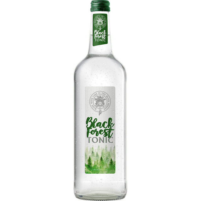 Bad Liebenzeller Black Forest Tonic in der 0,75-Liter-Glasflasche mit grünem Verschluss und Wald-Etikett - ideal zum Verfeinern Ihres nächsten Gin Tonic. Erhältlich in einer 12er-Packung MEHRWEG.