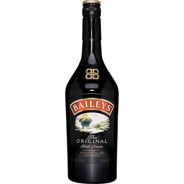 Eine 0,7-Liter-Flasche Baileys Irish Cream 17% mit einem landschaftlichen Motiv auf dem Etikett, das die klassische Mischung aus Sahne und irischem Whiskey von Baileys darstellt.