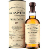 Eine 0,7-Liter-Flasche Balvenie Double Wood 12 Jahre Single Malt Scotch Whisky (40%) mit dem charakteristischen Double Wood Reifung und beigefarbenen Etiketten sowie der passenden Tube.