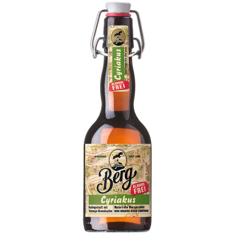Eine 0,33-Liter-Flasche Berg Cyriakus Alkoholfrei naturtrüb (MEHRWEG) von Berg, mit Flip-Top-Verschluss und detailliertem Etikett, erhältlich im 20er-Pack.