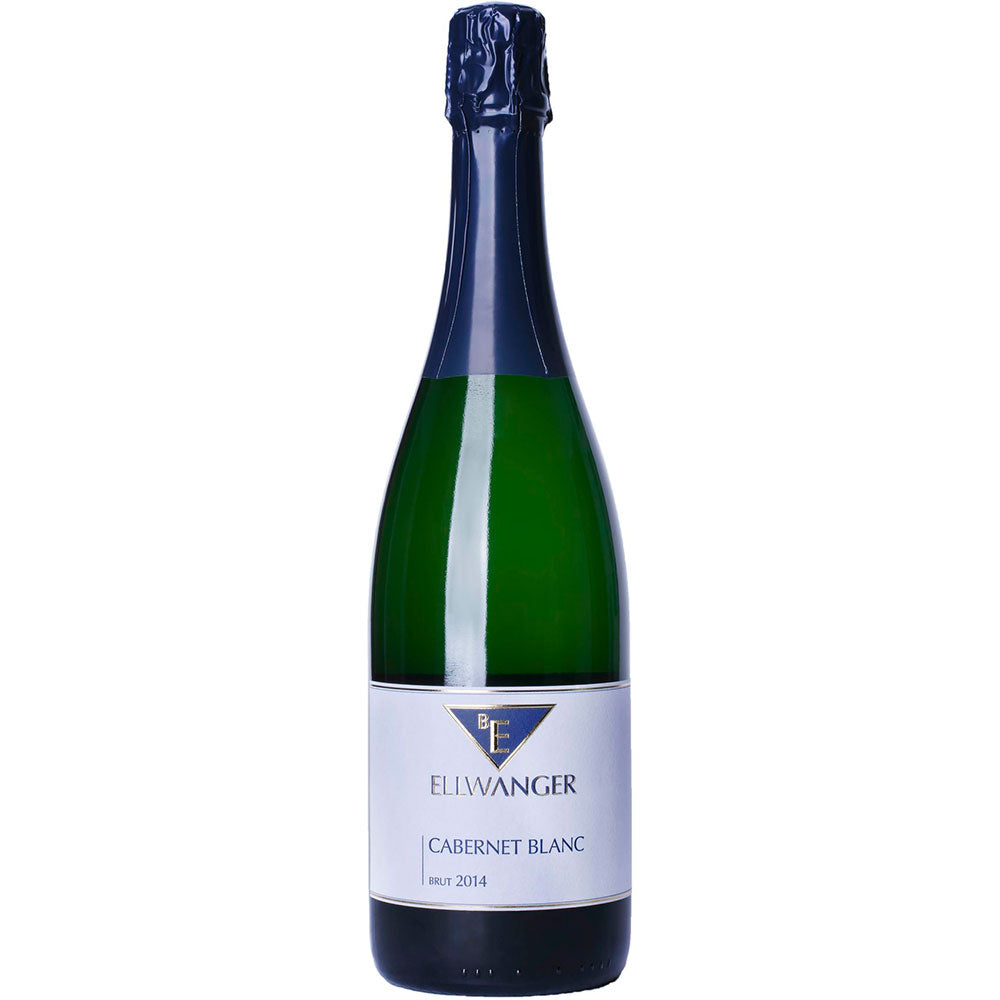 Eine 0,75-Liter-Flasche Bernhard Ellwanger Cabernet Blanc Sekt brut mit weißem Etikett, die den hochwertigen württembergischen Schaumwein des renommierten Weinguts B. Ellwanger hervorhebt.