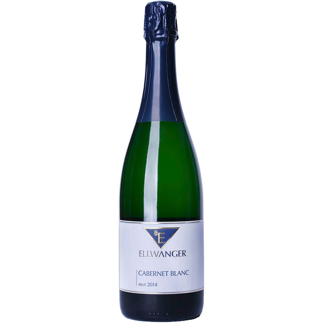 Eine 0,75-Liter-Flasche Bernhard Ellwanger Cabernet Blanc Sekt brut mit weißem Etikett, die den hochwertigen württembergischen Schaumwein des renommierten Weinguts B. Ellwanger hervorhebt.