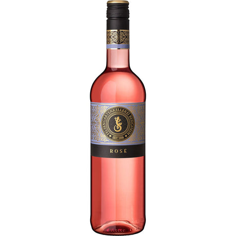 Eine Flasche Felsengartenkellerei Besigheim Junge Cuvéeschmiede Revê de Rosé 2024 mit einem gold-schwarzen Etikett und einem Schraubverschluss.