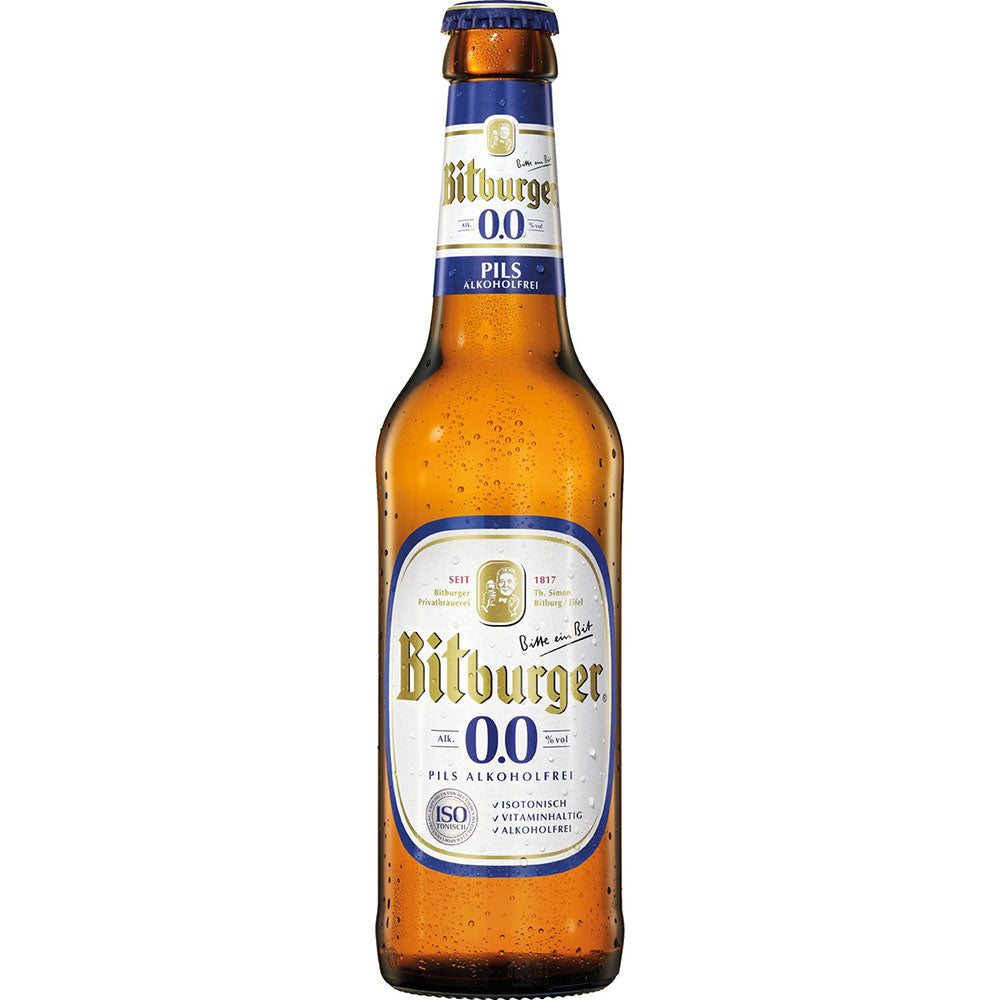 Bitburger Alkoholfrei 0,0% 24x0,33L (MEHRWEG) - das alkoholfreie Bier von Bitburger in der praktischen Mehrwegflasche, erfrischend im Geschmack.