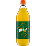 Bluna Orange PET 12x1L (MEHRWEG) von Bluna: Erfrischender Durstlöscher mit natürlichem Orangengeschmack, mit grünem Etikett und orangem Verschluss.