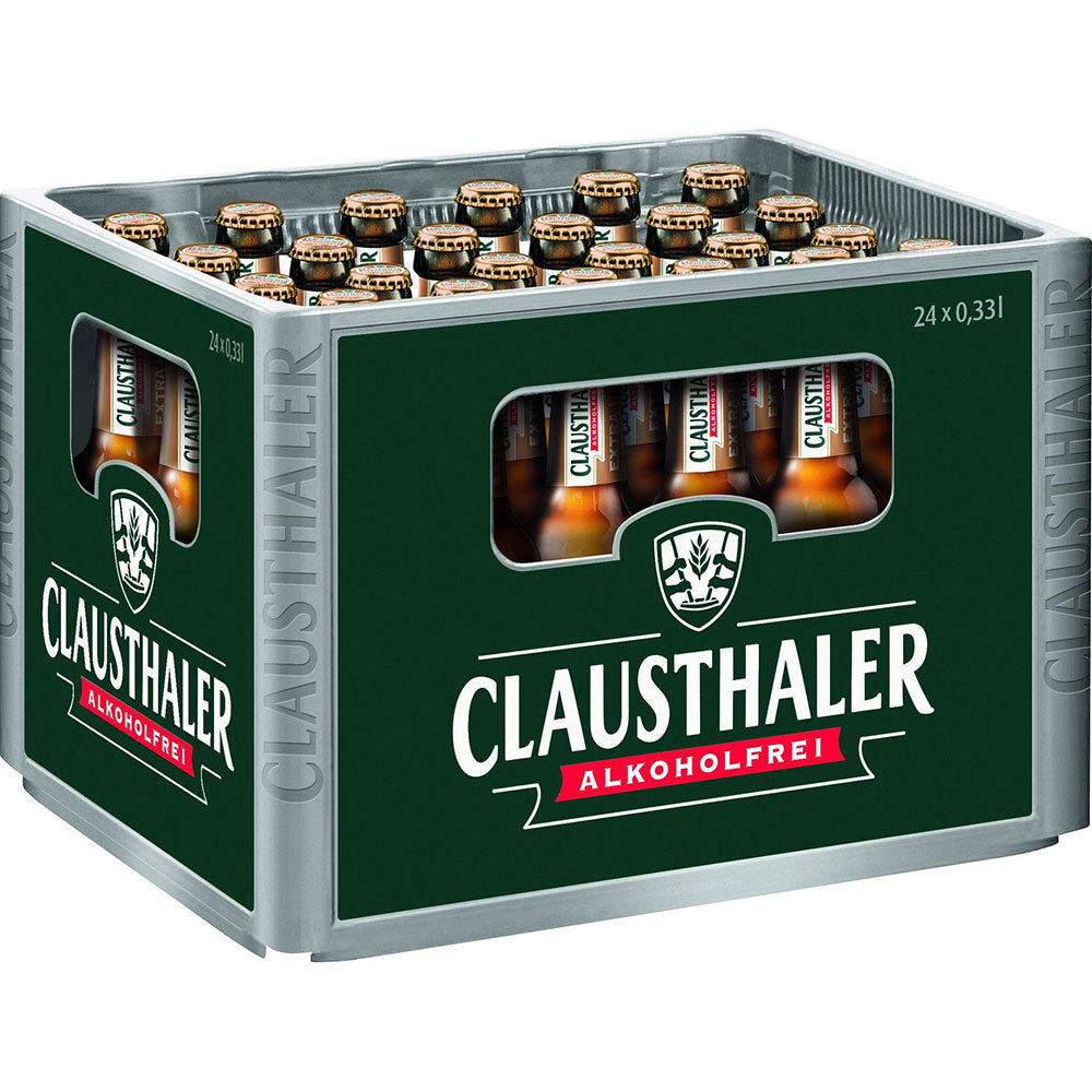 Ein Kasten mit 24 Flaschen Clausthaler Extraherb 0,33L (MEHRWEG) liefert ein knackiges Pils-Aroma und erfrischendes alkoholfreies Bier. Genießen Sie mit jeder Flasche den unverwechselbaren Geschmack von Clausthaler.