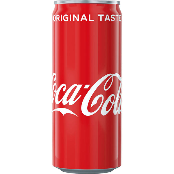 Eine große rote Dose Coca-Cola Original Taste von Coca-Cola, 0,33L (EINWEG), hergestellt mit natürlichen Aromen.