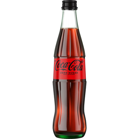 Coca-Cola Zero Sugar 20x 0,4L (MEHRWEG) - null Kalorien, kein Zucker und voller Geschmack in der klassischen Glasflasche mit rotem Label.