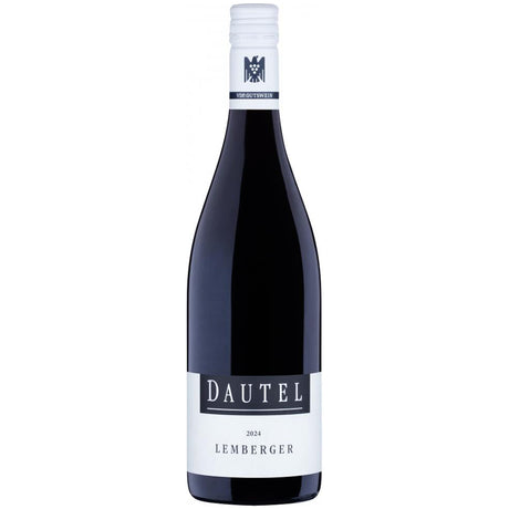 Eine Flasche Dautel Lemberger trocken 2024 vom Weingut Dautel, ein VDP.Gutswein, der mit seinem weißen Etikett und seiner Kappe den unverwechselbaren Charakter und die Qualität Württembergs verkörpert.