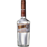 Eine Flasche De Kuyper Triple Sec Likör 40% 0,7 Liter mit braunem Verschluss und silbernem Etikett auf weißem Grund, ideal als Cocktail-Zutat.