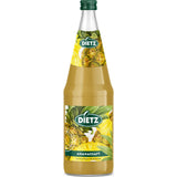 Dietz Ananassaft 6x1L (MEHRWEG): Genießen Sie glutenfreien Ananassaft in 1-Liter-Flaschen mit grünem Verschluss und tropischem Etikett - ein erfrischender Geschmack für jede Gelegenheit.