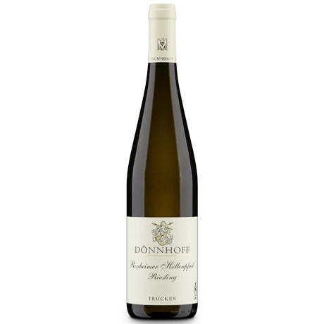 Eine Flasche „Weingut Dönnhoff Riesling Roxheimer Höllenpfad 1G trocken 2022“ aus der Nahe-Region mit weißem Etikett und cremefarbener Kappe – gekeltert als hochgeschätztes VDP.Grosses Gewächs trocken.