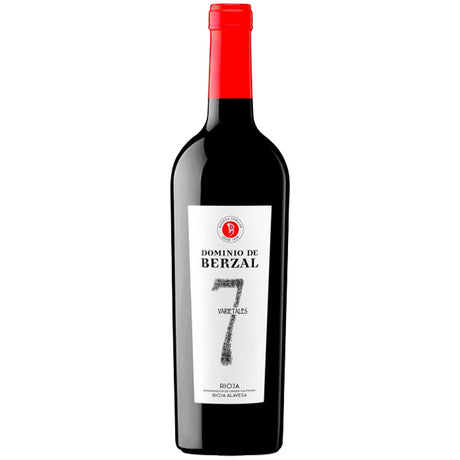 Eine Flasche Dominio De Berzal 7 Varietales DOCa Rioja 2017 von Dominio De Berzal, mit rotem Verschluss und weißem Etikett, limitierte Auflage.