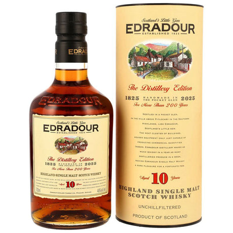 Eine 0,7L Flasche Edradour 10 Jahre Single Malt Scotch Whisky (46%), mit Originalverpackung.