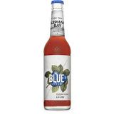 Eine Flasche Elephant Bay Blueberry Eistee 0,33L (MEHRWEG) mit blauem Verschluss und Blaubeerblatt-Etikett - perfekt für Fans von fruchtigem Eistee aus Elephant Bay.