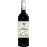 Eine Flasche Elio Altare Barolo Arborina DOCG 2018 steht aufrecht vor einem weißen Hintergrund und trägt ein elegantes cremefarbenes Etikett mit blauem Wappen.